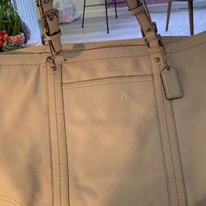 Extra large white COACH leather tote